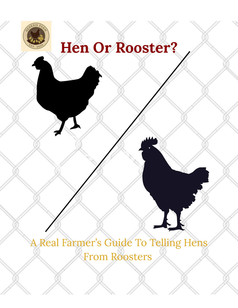 Cover of the 'Hen or Rooster?' PDF guide from Genesis Farm